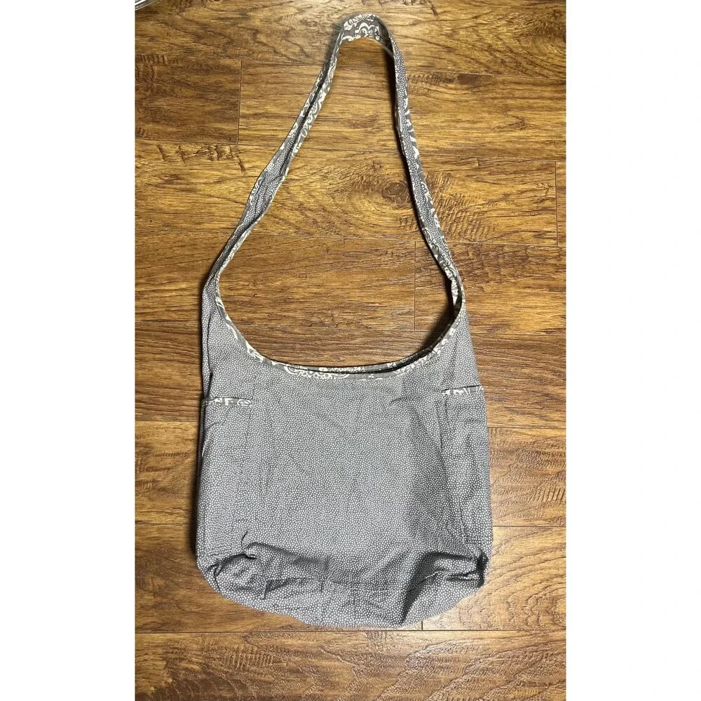 Thirty One Gray Floral and Paisley Reversible Crossbody/Shoulder Hobo Bag